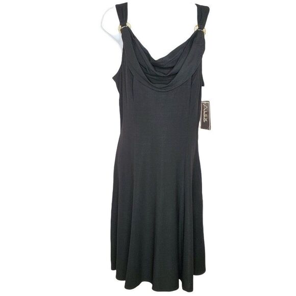 NEW Alex Evenings Black Sheath Dress Sz 12 Sleeveless Scoop Gold Rhinestones - Picture 1 of 5